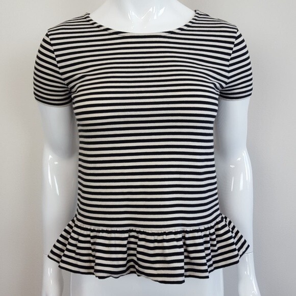 J. Crew Black & White Striped Ruffle Top - Picture 1 of 6